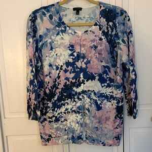 Talbots Blue & Pink Floral Button-Front Cardigan